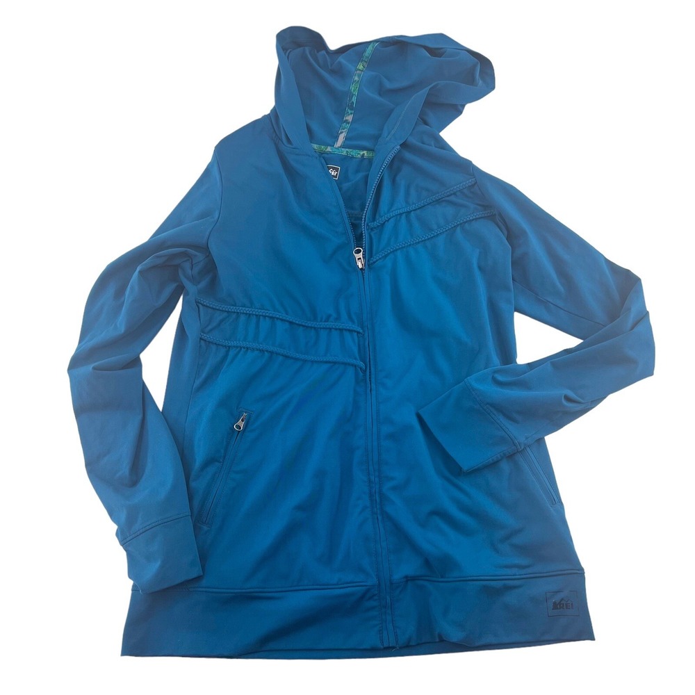 REI Women's size Medium Full Zip Hooded Jacket Stretch Athletic Blue‎